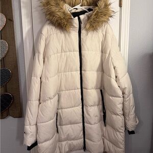 Lane Bryant Cream Puffer Coat Heavy Weight with Faux Fur Trim
